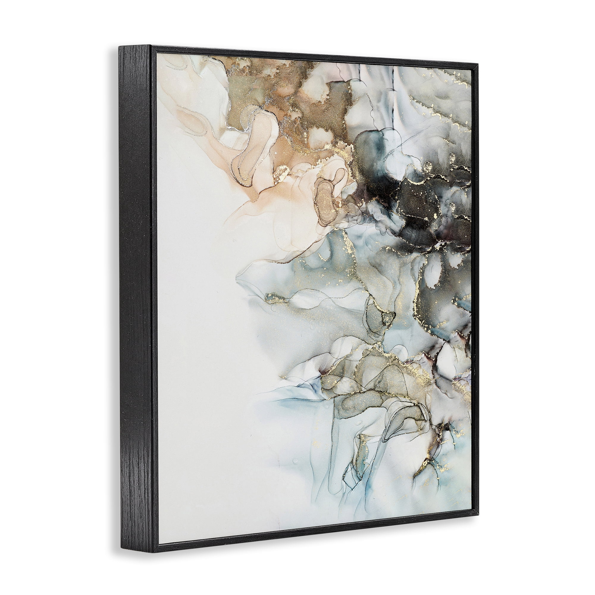 Stupell Industries Glam & Neutral Abstraction Abstract Painting Black Framed Art Print Wall Art, 16 x 20
