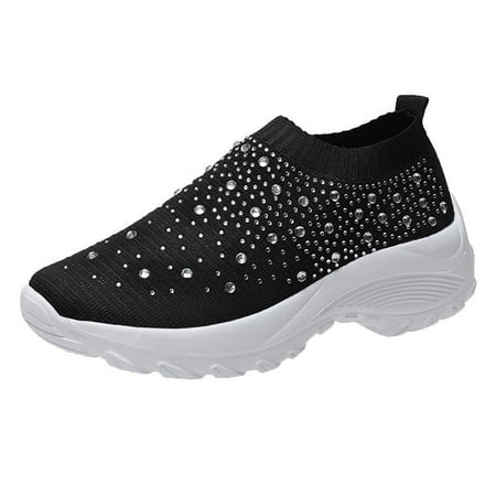 

Womens Rhinestone Trainers Shoes Slip On Sports Running Casual Jogging Sneakers