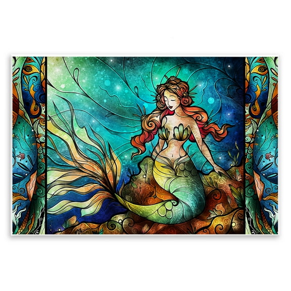 Stupell Industries Elegant Seated Mermaid Fantasy & Sci-Fi Painting Unframed Art Print Wall Art, 15 x 10
