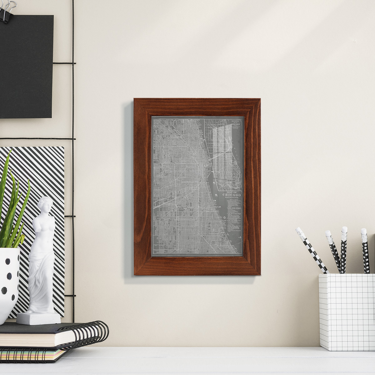 City Map of Chicago -Framed Print w/glass-Chestnut