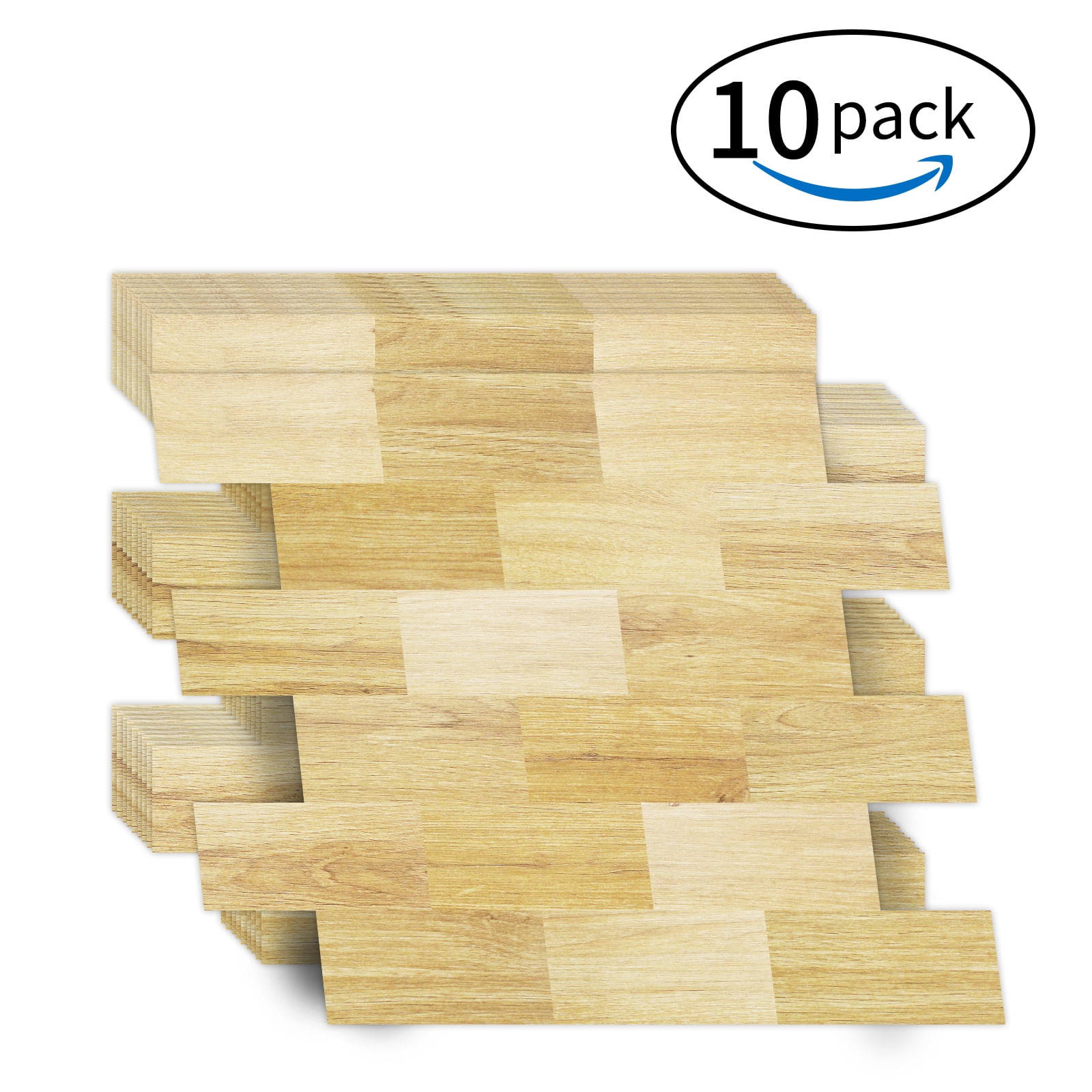 DEWOO 10-Sheet Peel and Stick Backsplash Wall Tile Self Adhesive, Stickon Tile for Kitchen Backplash, Bathroom Vanities, Fireplace Decor, Laundry Table, Stair Decals in Yellow Woodgrain