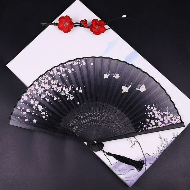 Abanicos de mano plegables pequeños de 3 piezas para mujer, abanicos chinos japoneses de seda de bambú vintage, para danza, actuación, decoración, boda