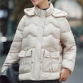 thumbnail image 6 of Women's Winter Hooded Jacket Solide Color Zip UP Puffer Jacket Thicken Stand Collar Snow Coat with Removable Hood Beige 2XL, 6 of 9