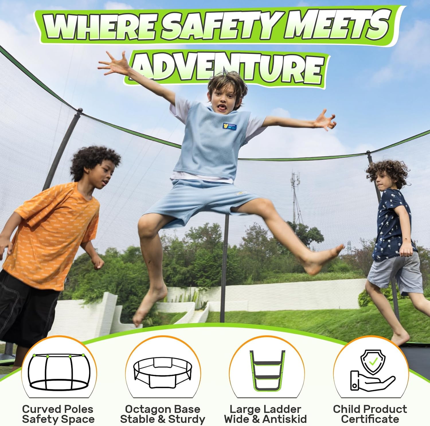 BCAN 16FT Recreational Trampoline with Enclosure for Kids Adults, Outdoor Trampolines with Ladder for Kids
