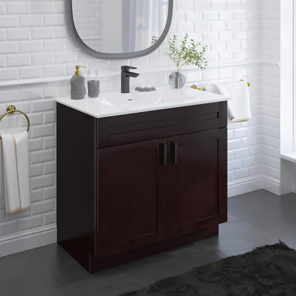 Sink Base Bathroom Vanity Ready-to-Assemble Bathroom Cabinet 36" Width Vanity Base in Espresso Shaker