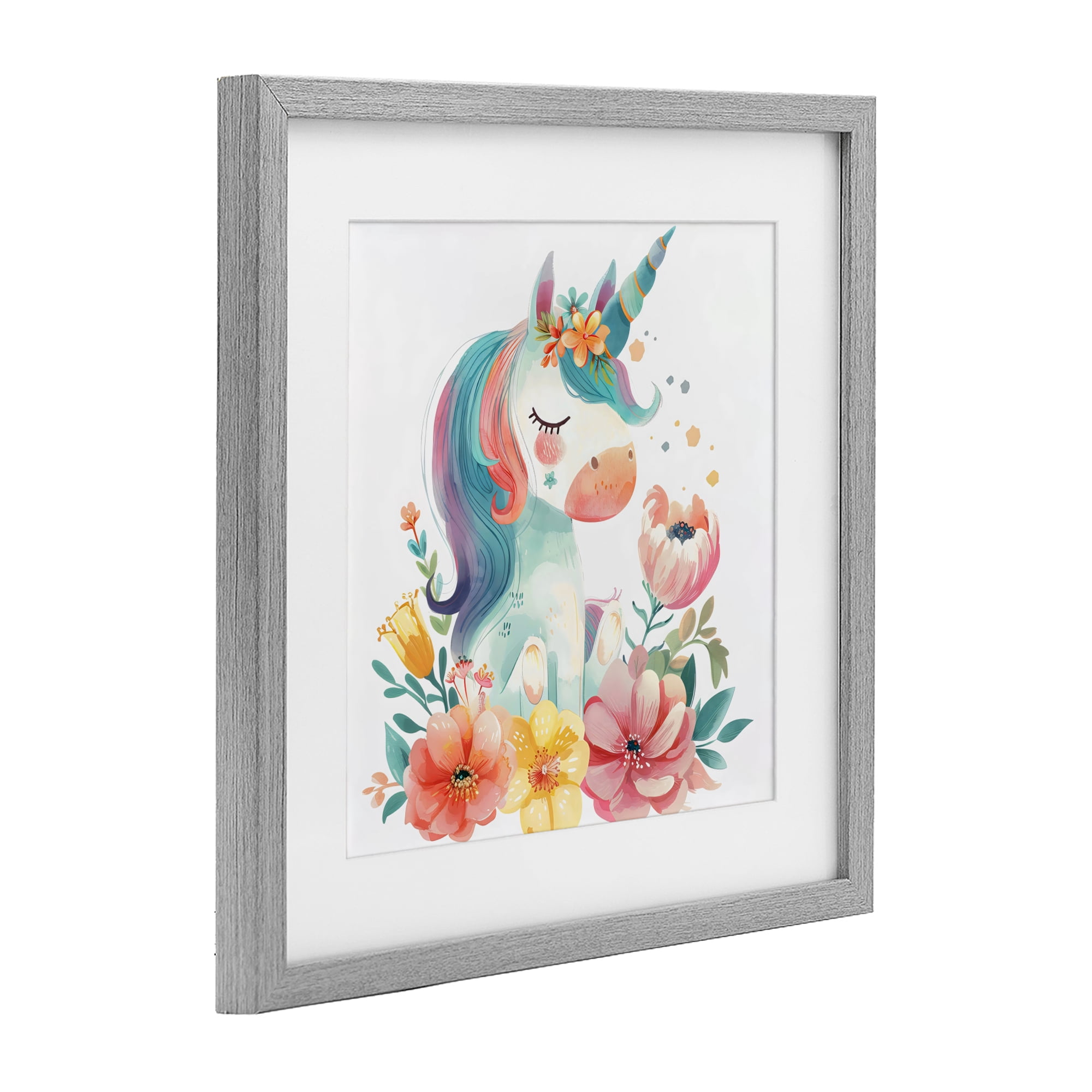 Stupell Industries Whimsical Unicorn with Blossoms Gray Framed Print Under Glass, design by Creative Studio