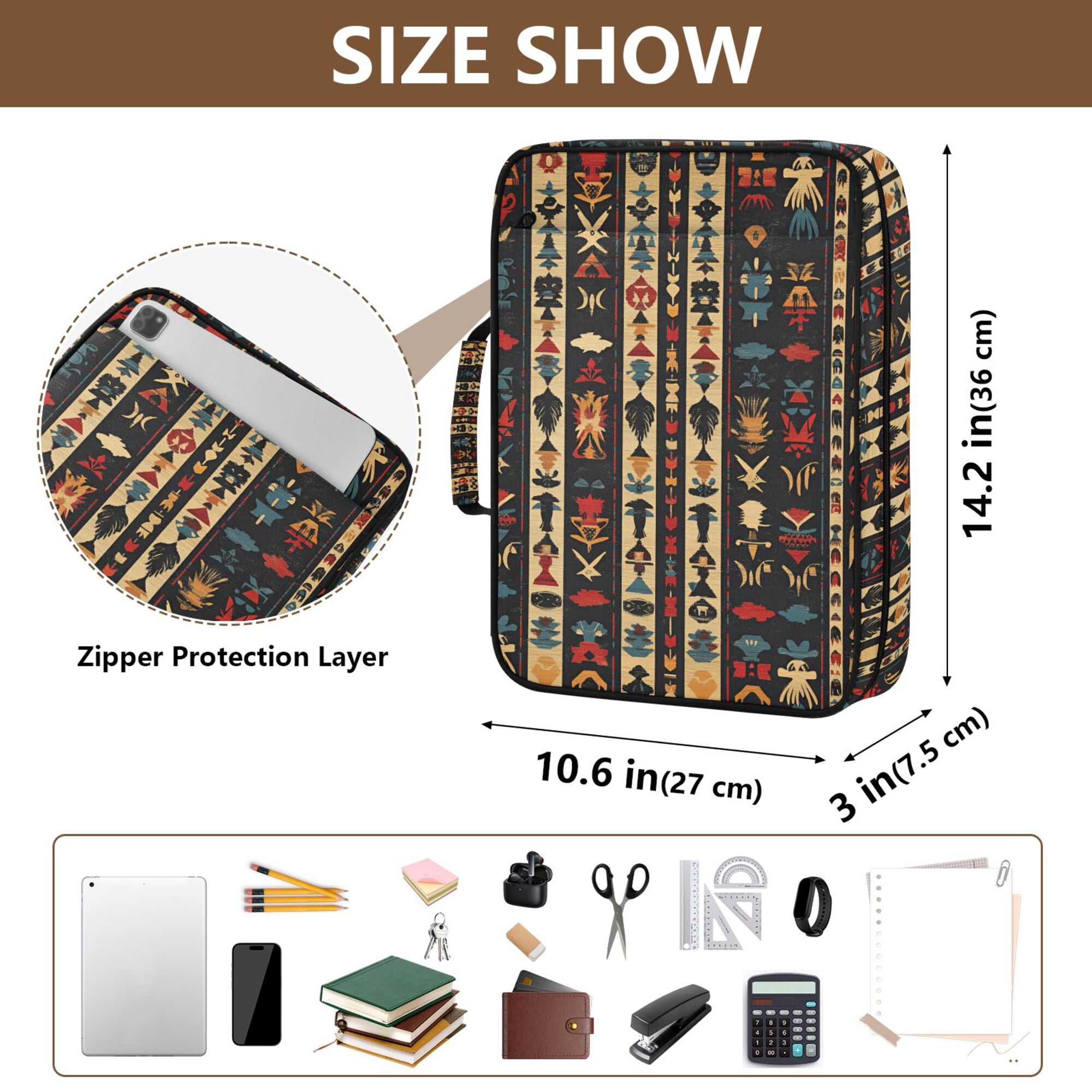 FORMRS Accordion File Folder A4 Size 7-Pocket Expanding Document Organizer Bag with 3 Ring Binder, Beige Geometric