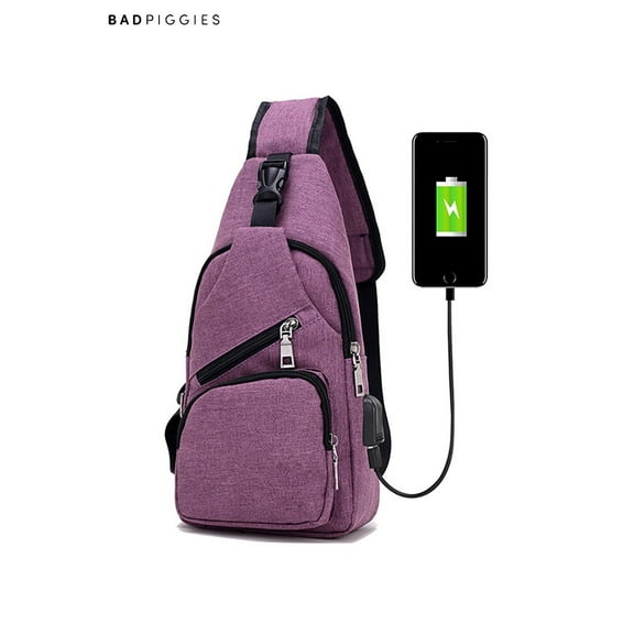 BadPiggies Mens Shoulder Crossbody Bag Sling Bag Chest Pack Travel Backpack With USB Charging (Purple) , Zipper ,12.90 in