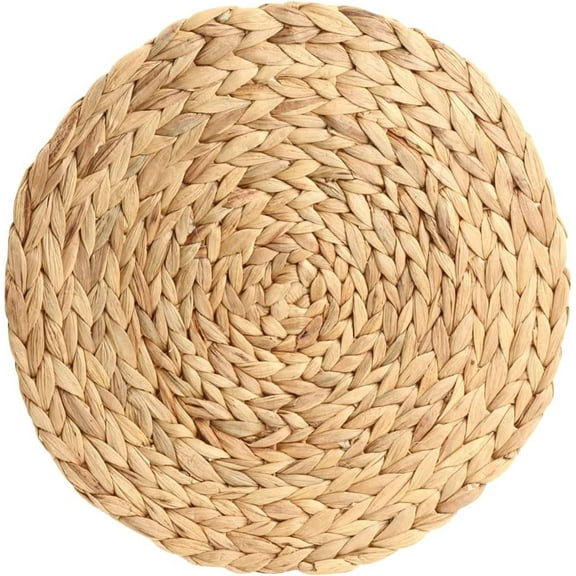 Natural Water Hyacinth Placemats, Set of 4, 13.5 inch Round Mat Weave Charger Plates, Tropical Wedding