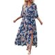 thumbnail image 1 of SAYOO Vestido de playa de impresión de Flores femeninas de verano Bohemia lado del vestido de Bohemia 3/4 manga elegante envuelto v collar SAYOO moda, 1 of 6