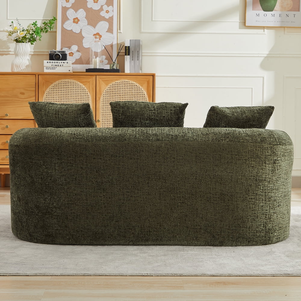 Curved Loveseat, Small Chenille Sofa with 3 Pillows, Deep Seat Couch for Apartment, Living Room, No Assembly Needed