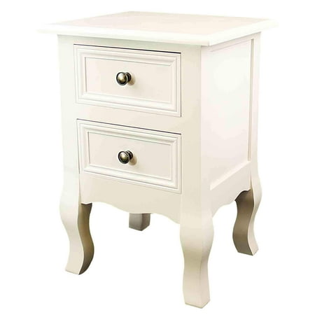 Cream Distressed Bedroom Furniture DL funiture - Nightstand Classic Cream Loyal Luxury Style - 2 Tier Curving Pattern Sides Night Stand Storage Bedside Table with 2 Drawer Real Natural Paulownia Wood | 4 long legs Cream ()