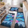 thumbnail image 2 of Blue Butterfly Flower Leaf Pattern Kitchen Rugs Sets Of 3,Kitchen Runner Rugs Non Skid Washable,Decorative Kitchen Floor Mats for Kitchen,Sink,Laundry,17"x30"+ 17"x47" + 17"x59", 2 of 6