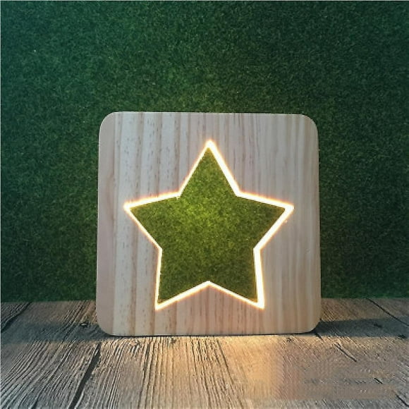 Pentagram Led Night Light Solid Wood Low Energy Used Button Switch