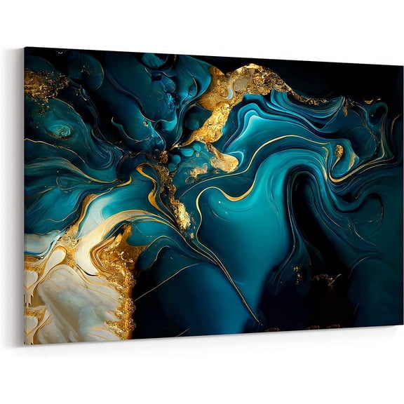 Abstract Golden Blue Jade Canvas Wall Art Décor, Modern Home Decor for Livingroom Bedroom Gallery Wrapped, 20x30 Inch