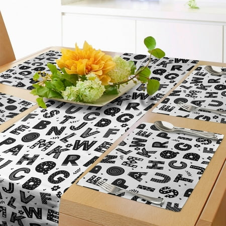 

Alphabet Table Runner & Placemats Monochrome Design of ABC s in Various Motifs Floral Details Swirls and Streaks Set for Dining Table Placemat 4 pcs + Runner 16 x72 Charcoal Grey by Ambesonne