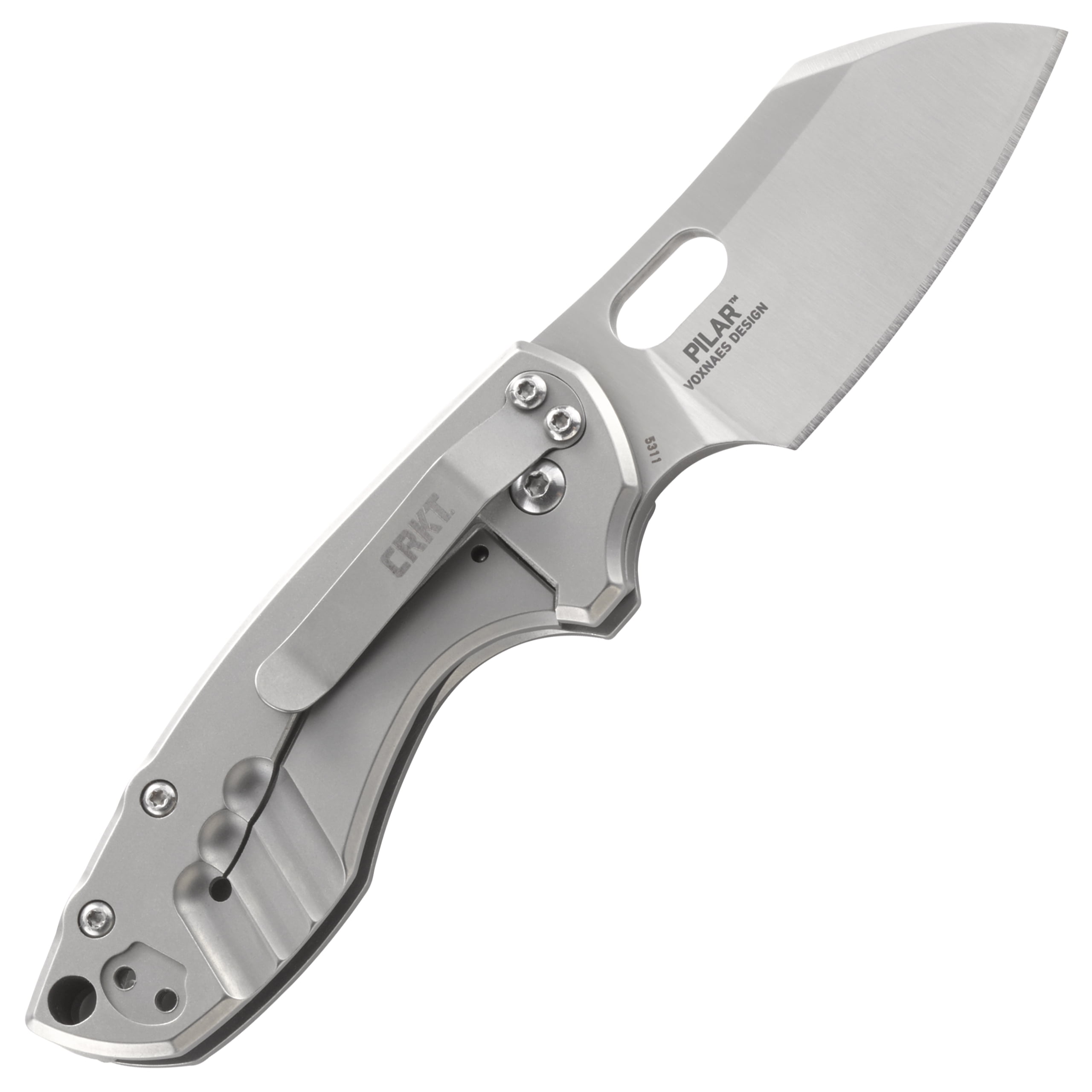 CRKT Pilar Everyday Carry EDC Pocket Folding Knife with Frame Lock: Stainless Steel Plain Edge Blade, Stainless Steel Handle, Reversible Pocket Clip, 5311