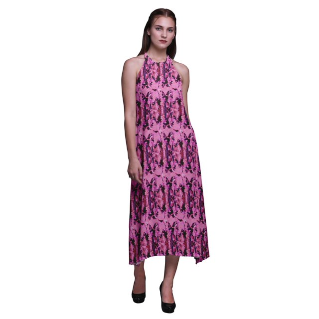 Bimba Robe Teinture sur Nœuds Décontractée Longue Dos Nu à Col Licou pour Femme Robe de Plage Imprimée - Xxx-Grand