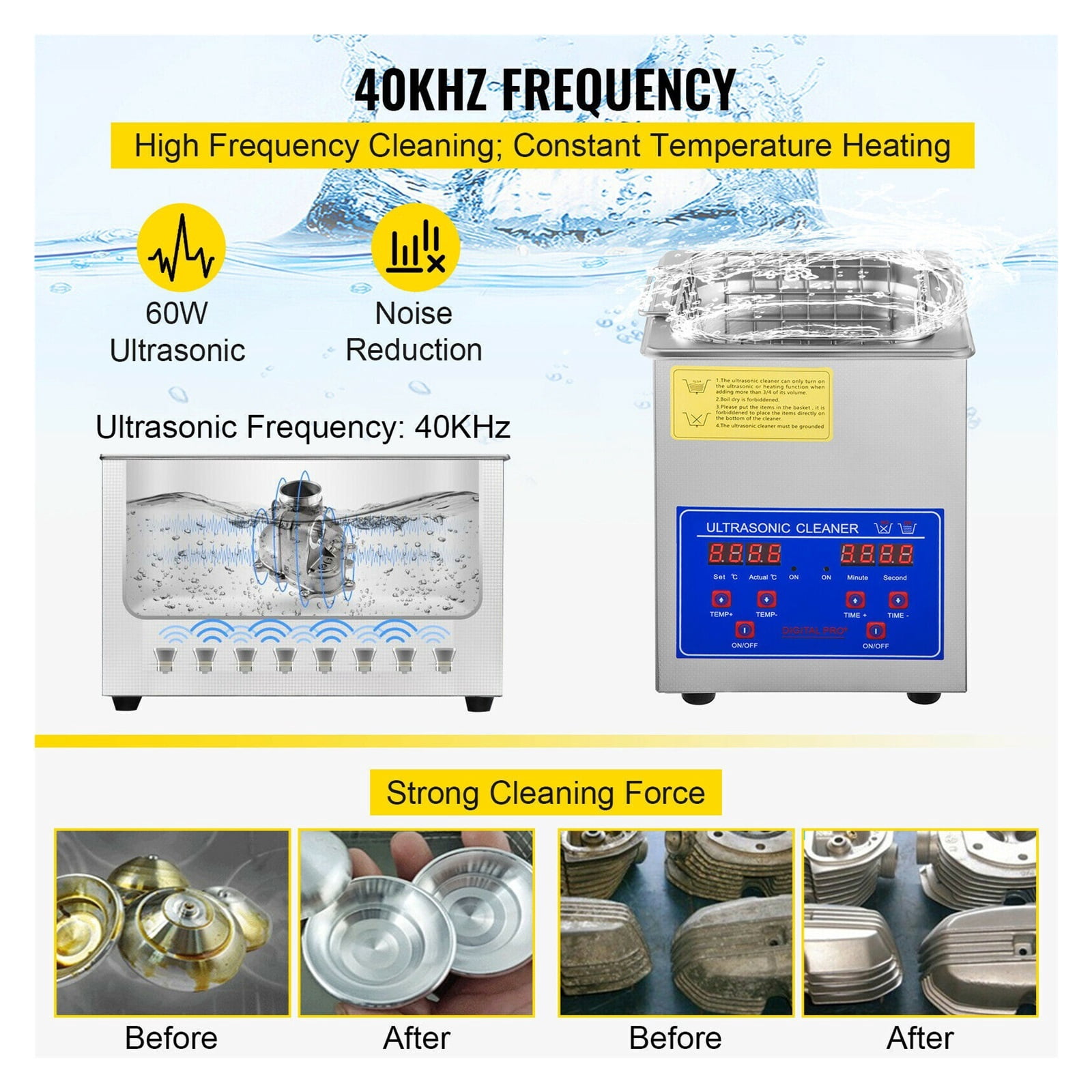 6L Ultra Machine With Heating Stainless Steel Ultra Cleaner Bath Device For Glasses, Jewelry, Dentures, Coins