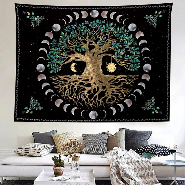 Life Tree Tapestry Wall Hanging - Bohemian Hippie Wishing Tree Tapestries  Psychedelic Wall Carpet Mystic Aesthetic Wall Tapestry for Living Room