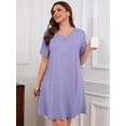 thumbnail image 4 of SHOWMALL Nightgowns for Plus Women Soft Short Sleeve Pajama Dress with Pockets for Sleep NightPurple Gray 4X, 4 of 7