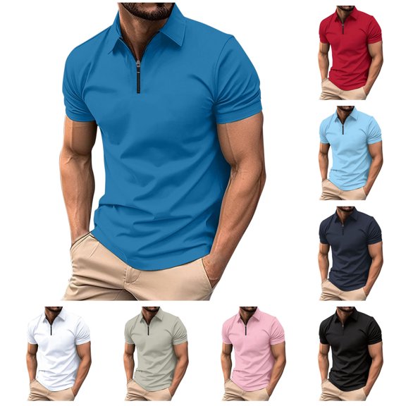 2 Pack Golf Shirts for Men with Zipper Collared Short Sleeve T-Shirts Mens Casual Solid Color Pullover Breathable Lapel Athletic Workout Tees Tops