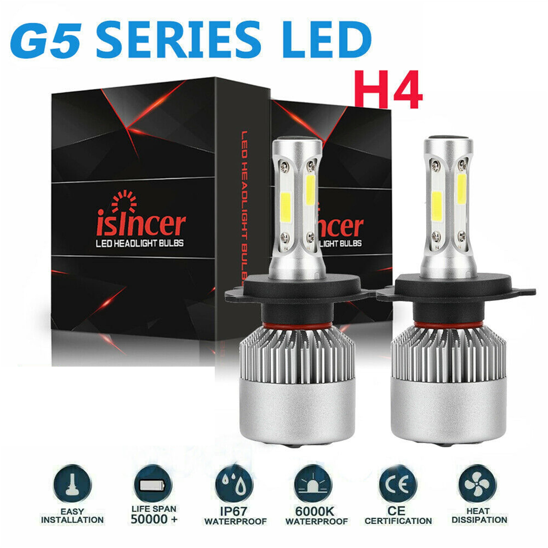 2pcs Car H4 LED Headlight 360 Degree Driving Lamp Waterproof Bulb Beam Parts Set 