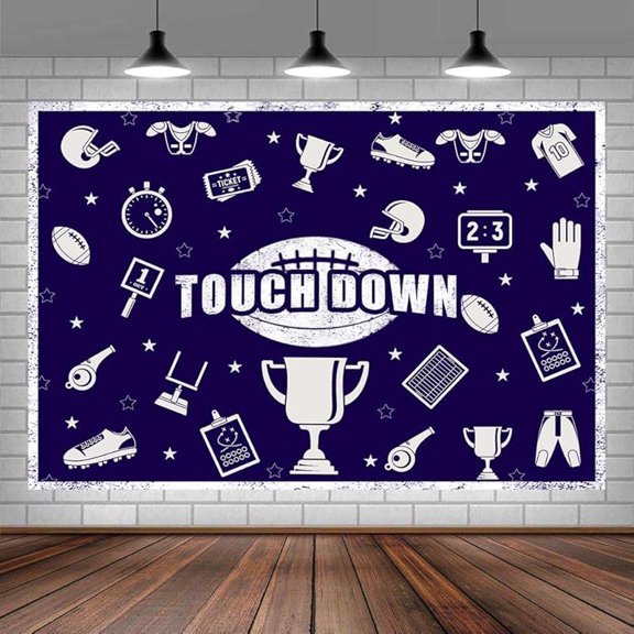 American Football Photo Cool Backdrop Photography Background for Sports Events Theme Party, Blue Touch Down Helmet Stars Banner Backdrops Photo Booth Prop Decorations Wall Decor