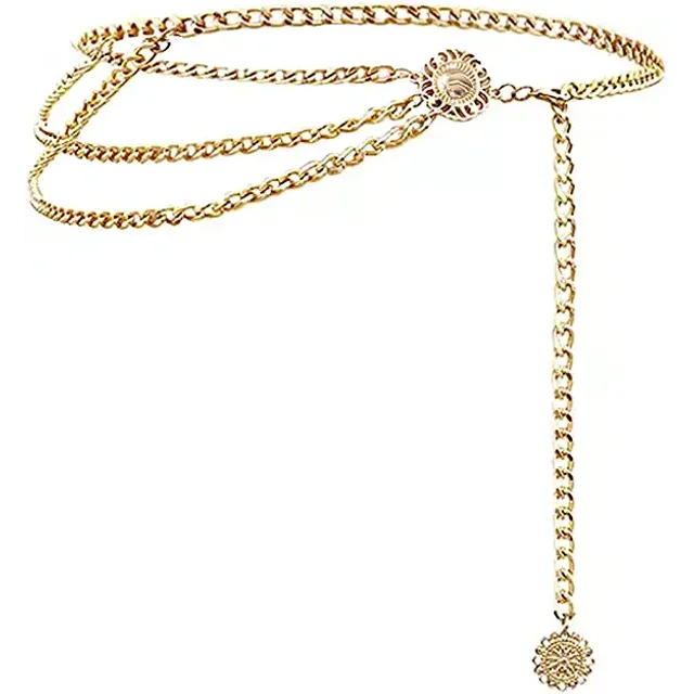 Cinturón de cadena de cintura con borlas largas para mujer, cadena de vientre corporal multicapa para vestido JM