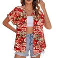 thumbnail image 2 of Teissuly Women's Hawaiian Button-up Shirt Casual Short Sleeve Floral Tropical Print Summer Shirt, 2 of 6