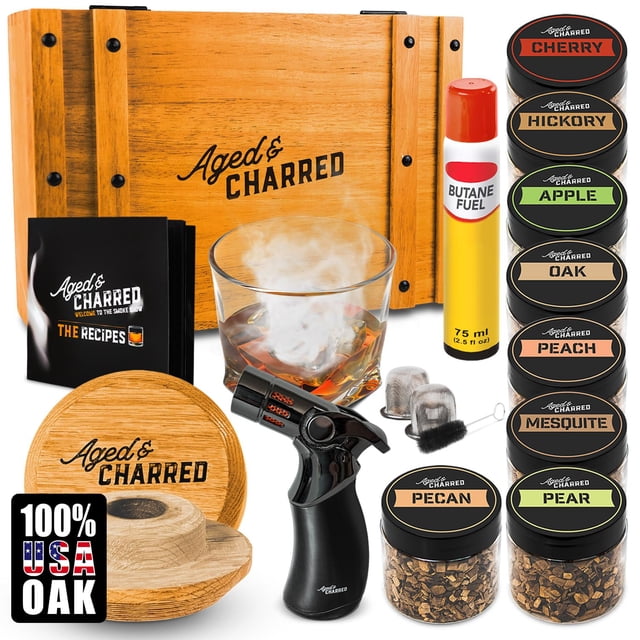Kit para ahumar cócteles de whisky envejecido y carbonizado con antorcha y patatas fritas