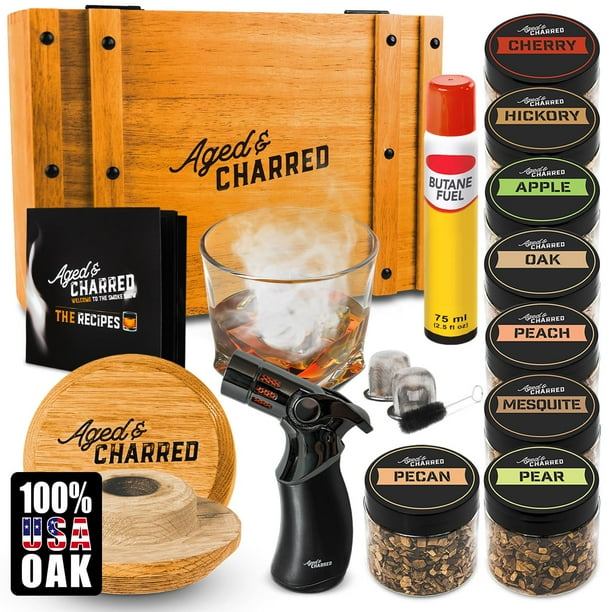 Kit para ahumar cócteles de whisky envejecido y carbonizado con antorcha y patatas fritas