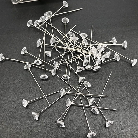 DINHEAROM 100 Pins Box Crystal Pin Locating Pin Transparent Plastic for Art Design and Flower Arrangement
