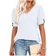 thumbnail image 5 of Turilly Women's Fashion Spring/Summer Tops Solid Color Base T-Shirt Button Short Sleeve V-Neck Top/Shirt, 5 of 6