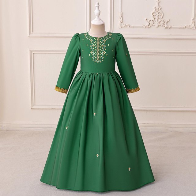 Cowsor Muslim Girls' Embroidered Princess Dress – Long Sleeve, with Bag (4-8Y)