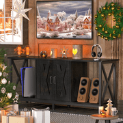 Behost TV Stand for 65 Inch TV, Farmhouse Entertainment Center with Storage Cabinet and Doors, Media Console Table with Open Shelf for Living Room, Black