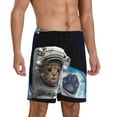 thumbnail image 2 of Gaeub Cat Astronaut Printed Men's Short Pajama Pants, Lightweight Lounge & Sleep Bottoms Keep You Cool - Large, 2 of 9