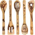 thumbnail image 1 of 2024,Juego de utensilios para cocinar y servir cucharas de bambú de 5 piezas - Espátula de cuchara de madera quemada con patrón mágico, 1 of 4