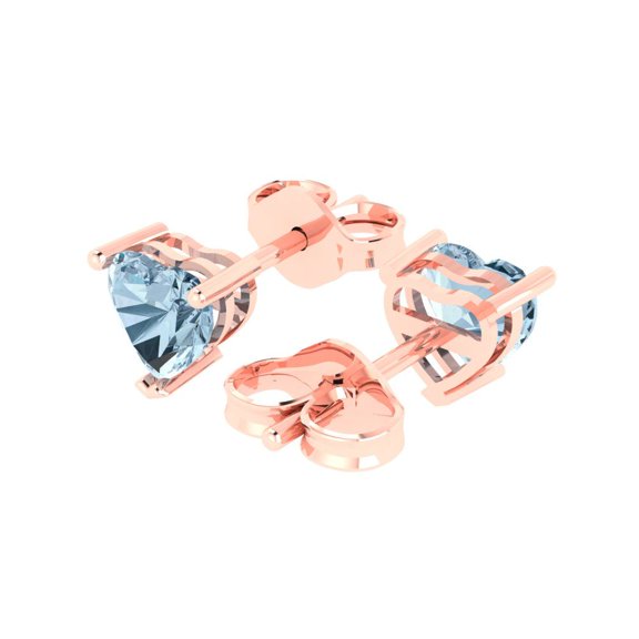 1.5 Ct Heart Cut Studs Natural Swiss Blue Topaz 18K Rose Solid Solid Gold Everyday Dainty Earrings Push Back