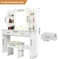 thumbnail image 5 of Vanity Desk with Mirror and Lights, Makeup Vanity with 2 Drawers and 6 Storage Shelves, 3 Lighting Modes Adjustable Brightness, Vanity Set with Cushioned Stool for Bedroom, 5 of 7