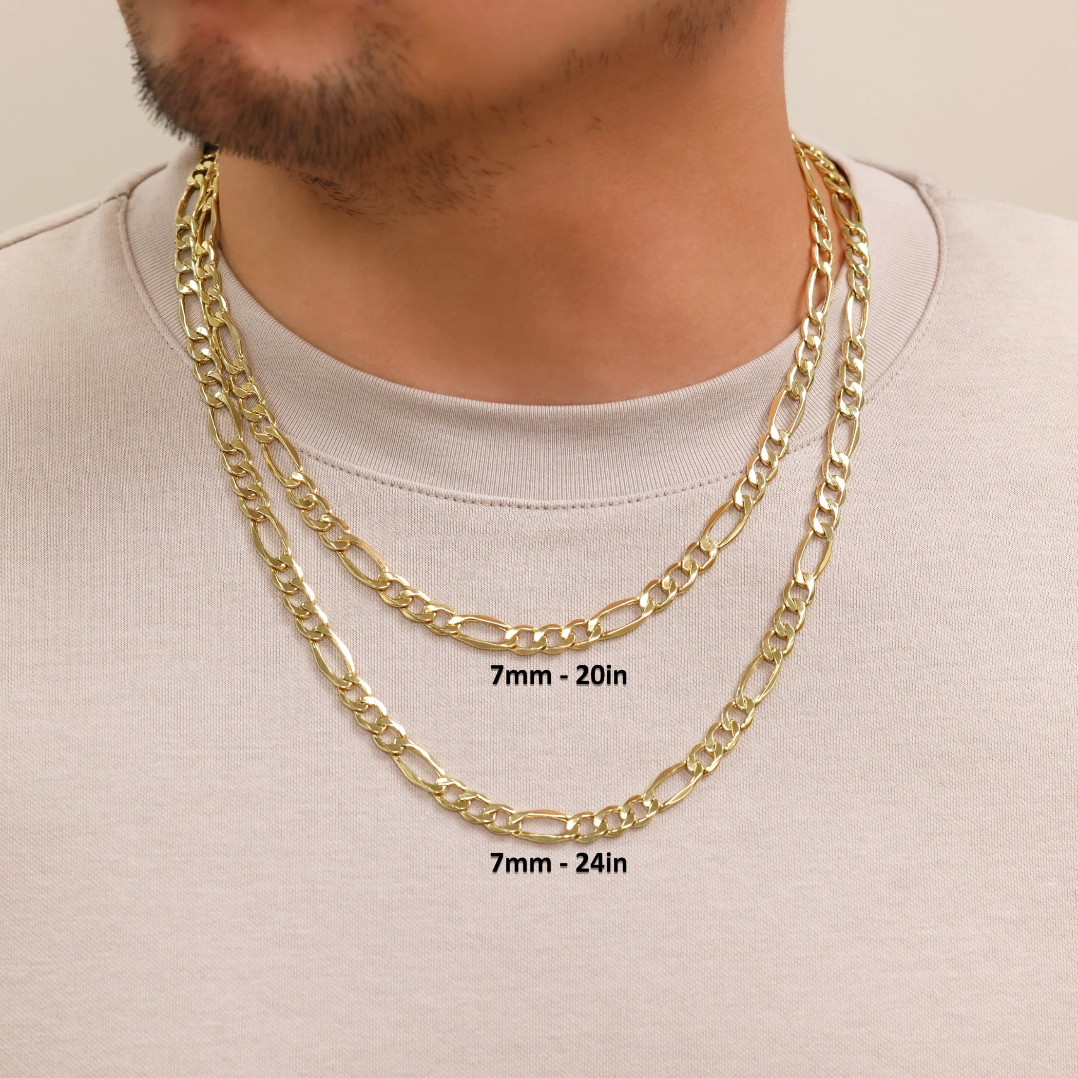 Nuragold 10k Real Yellow Gold Figaro Link 7mm Chain Necklace (16"-30") Italian Jewelry for Men & Women
