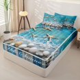 thumbnail image 2 of Manfei Cute Starfish Zipper Twin Comforter Sets with Fitted Sheet and 2 Pillowcases,Coastal Seashells Zipper Bedding Set,Blue White,4pcs, 2 of 8