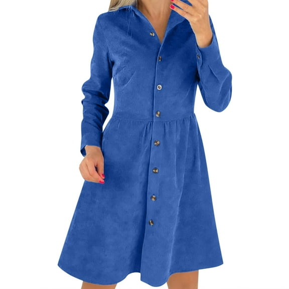 Women's Elegant Corduroy Shirt Dress Long Sleeve Button Down Casual Comfortable Stylish Solid Warm Fall Winter Outfit