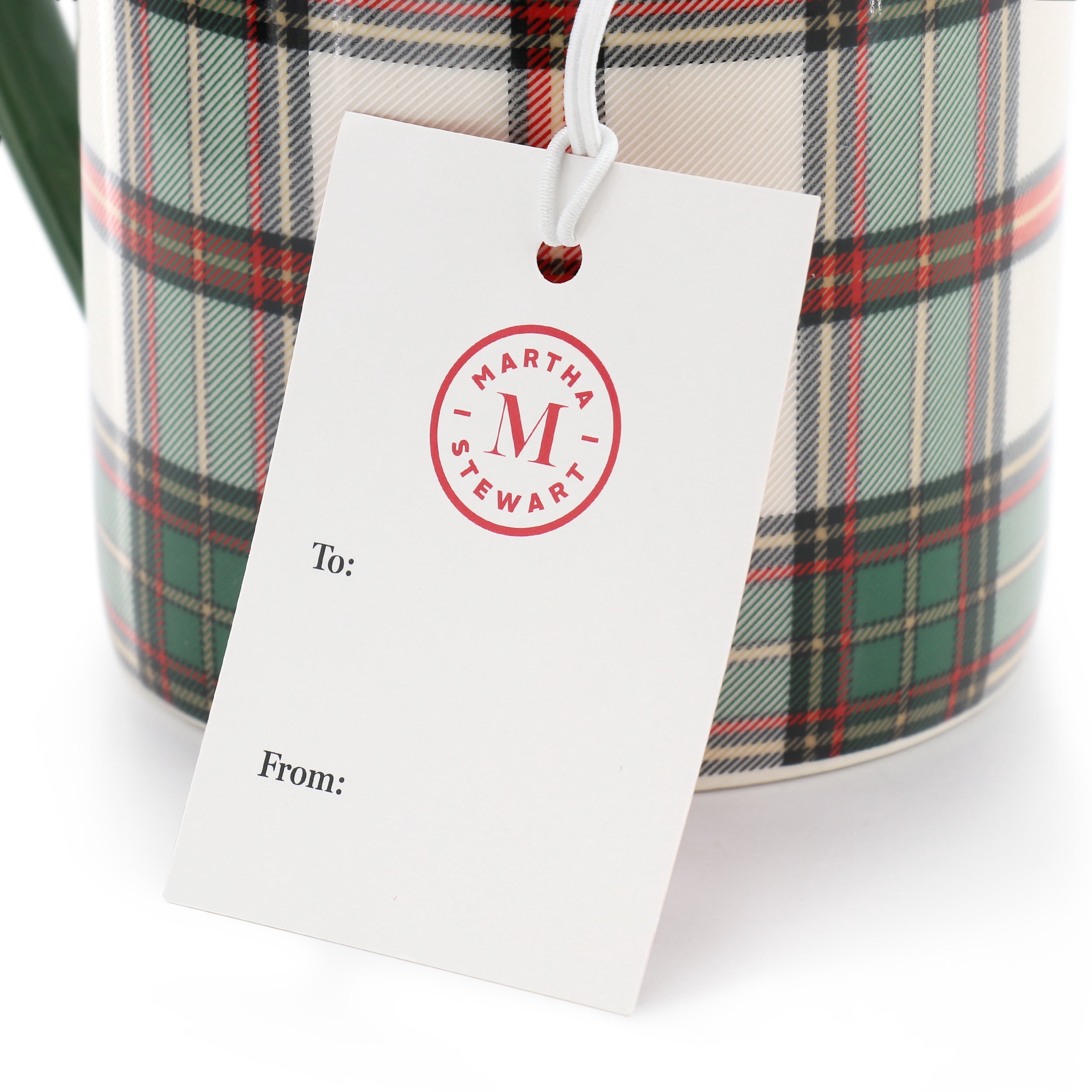 Martha Stewart Everyday Holiday Plaid 8 Piece 19 Ounce Stoneware Mug Set in Green