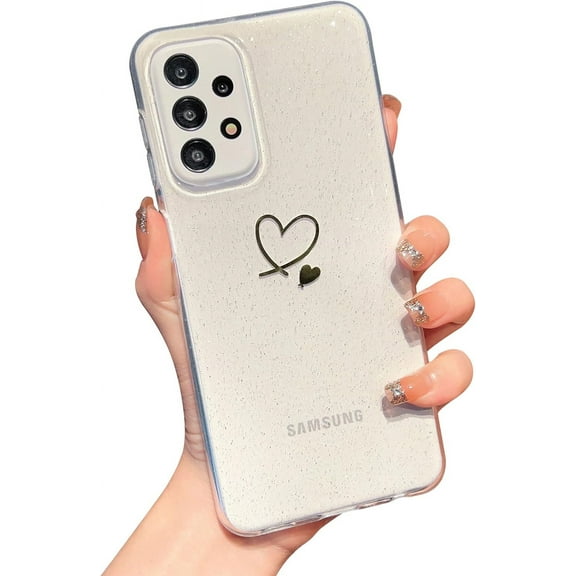for Samsung Galaxy A23 5G Glitter Clear Phone Case, Samsung A23 5G Cute Heart Case for Women Girls, Bling Sparkle Samsung A23 Case Transparent Soft Cover for Galaxy A23 4G/5G 6.6 "(Heart a)