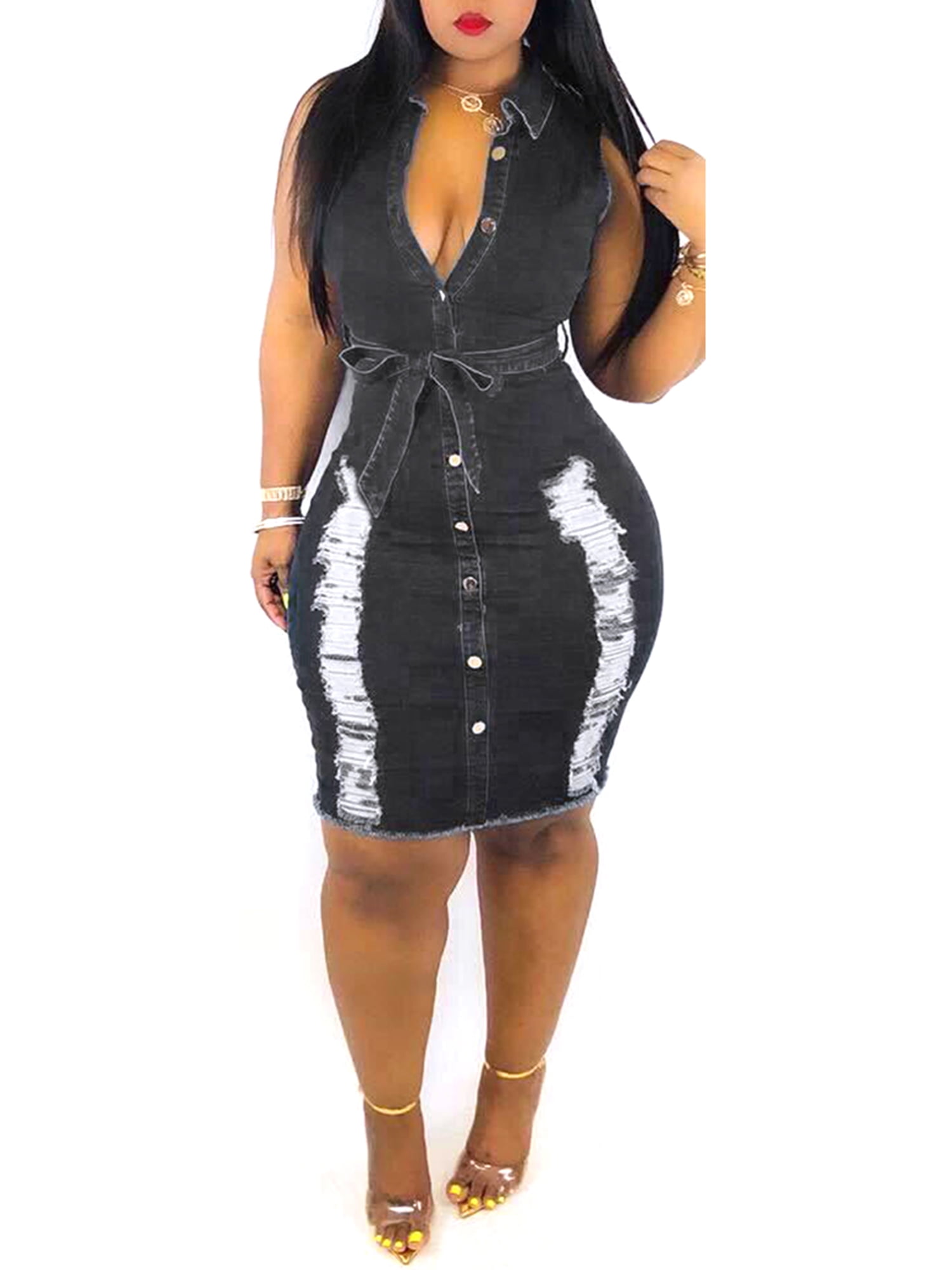 plus size ripped denim dress