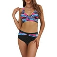thumbnail image 2 of Yunliwuli Women 2 Pieces Bikini Swimsuits Ethnic Style/Stripe/Tie-Dye/Animal Pattern Padded Bra Thong Bottoms Beach Bathing Suit Set, 2 of 10