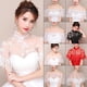 thumbnail image 2 of Vestido de novia, vestido de novia, cheongsam, cuello alto, encaje, malla, chal, capa, borla, 2 of 6