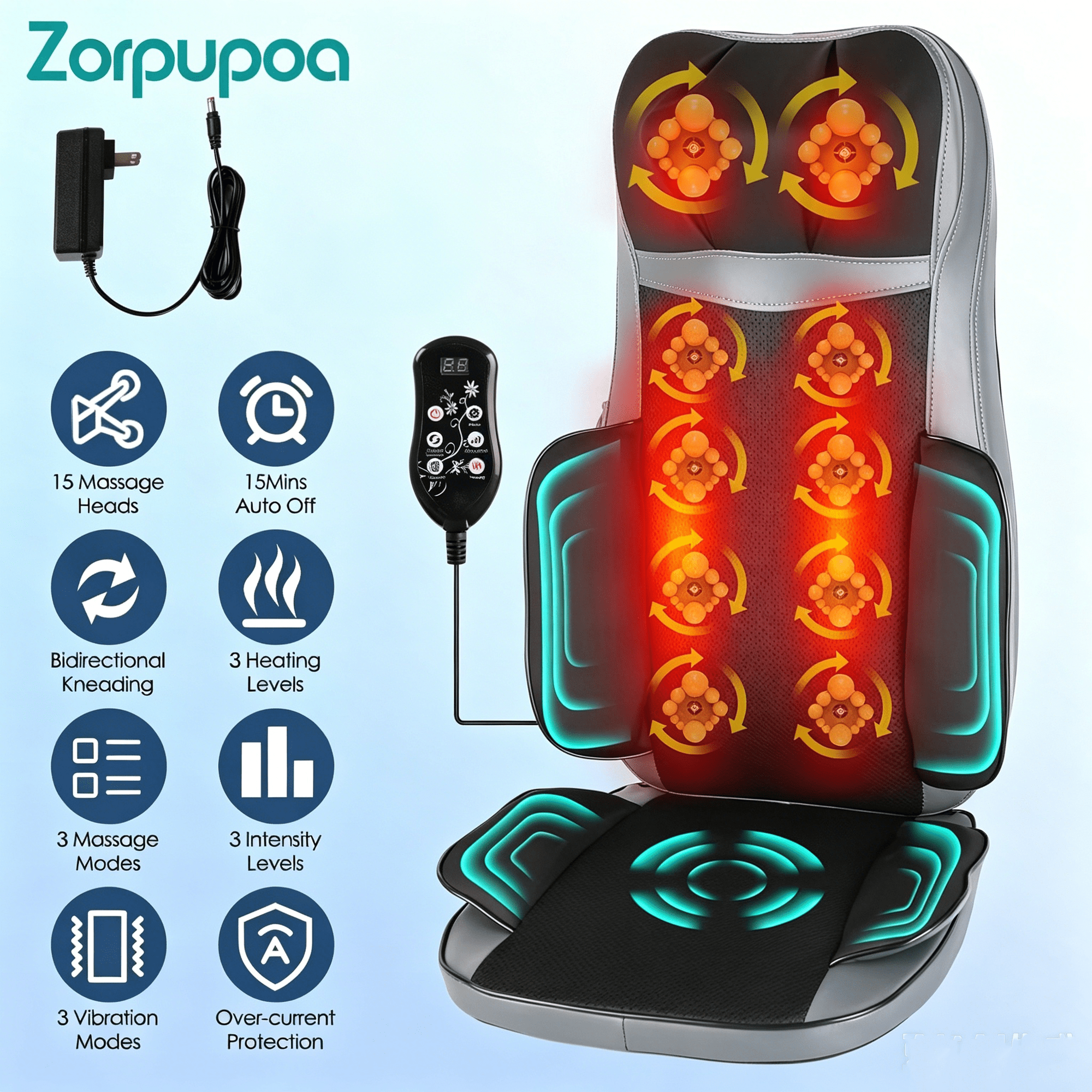Zorpupoa 1Set Neck Back Massager with Heat Full Body 3D Shiatsu Kneading Massage Chair Pad Multifunctional Massage Cushion for Home Car Driver Seat