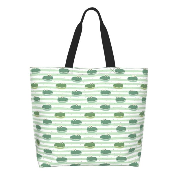 Fotbe Cute Crocodile Bolsa Tote Estética de Lona con Estampado para Mujer - Bolsa Reutilizable de Hombro Casual para Vacaciones, Compras, Trabajo y Gimnasio